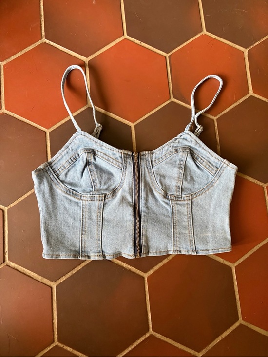SHEIN Tops - SHEIN Light Blue Denim Zip-Front Crop Top
